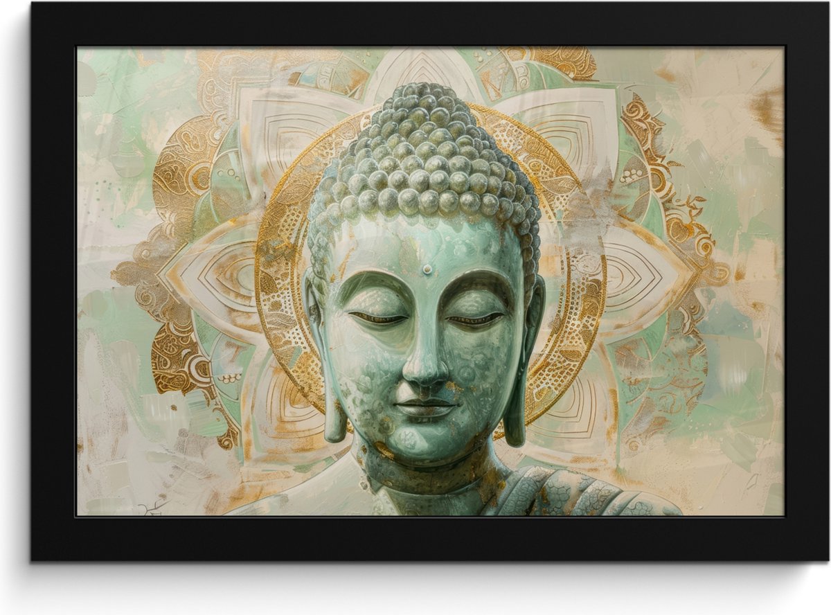 FrameYourWall Poster in lijst - Fotolijst 30x20 cm - Posters - Buddha - Mandala - Modern - Spiritualiteit - Posterlijst zwart - Decoratie - Wanddecoratie woonkamer - Muurdecoratie slaapkamer