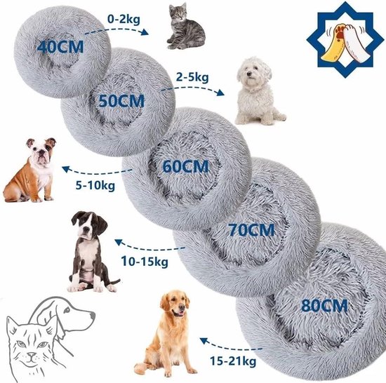 Zacht Donut Katten- En Hondenbed – 60 Cm Diameter – Pluche Met Verhoogde Rand – Antislip – Wasbaar – Ideaal Voor Huisdieren Tot 13 Kg (donkergrijs)