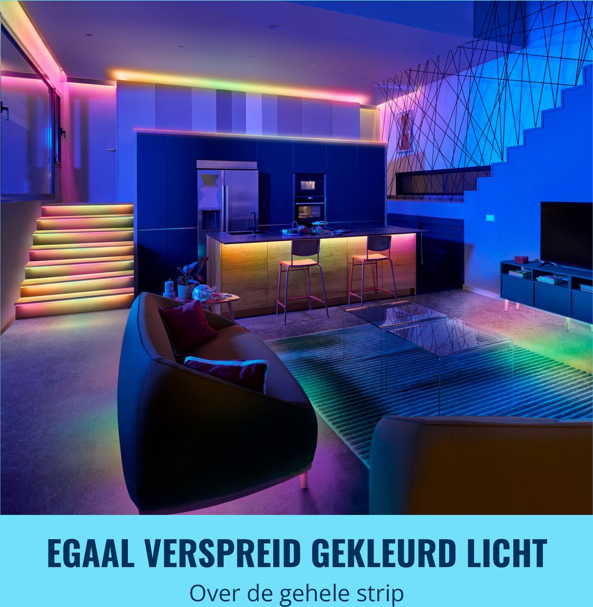 WiZ RGBIC LED strip - 10 meter (2x 5M) - Makkelijke installatie - 16 Miljoen kleuren - Muzieksynchronisatie - RGBIC; meerdere kleur tegelijk — afbeelding 2