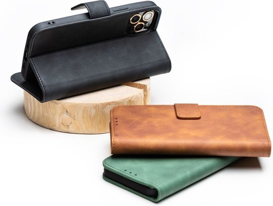 Case2go - Étui de téléphone adapté pour iPhone 16 Pro Max - Étui portefeuille - Avec fermeture magnétique - Marron