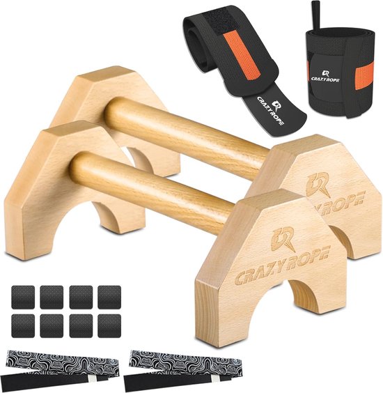 Parallette staven, massief hout met stevige metalen driehoekige houder, push -up-bars, anti-slip handstand, ondersteunt tot 120 kg voor calisthenics, fitness en vloerworkouts