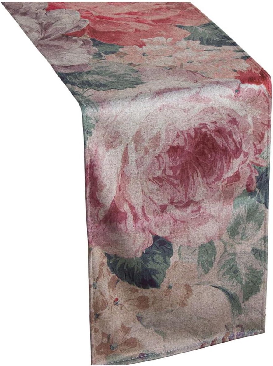 Roze fluwelen tafelloper met bloemenpatroon - 180 x 30 cm van textiel tafelloper textiel 60 x 140 cm