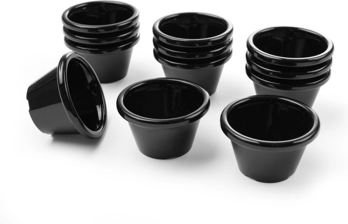 HENDI Set van 12 zwarte ramekins – 0,045L – vaatwasmachinebestendig – ⌀60x(H)35mm