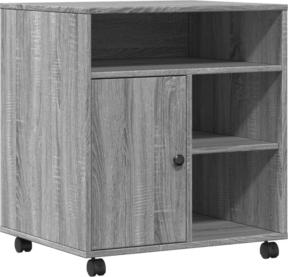 vidaXL Printerkastje - met - wielen - 60x50x67 - cm - grijs - sonoma - eikenkleur grijs sonoma eiken