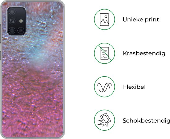 Telefoonhoesje Geschikt voor Samsung Galaxy A51 5G hoesje - Roze - Glitter - Abstract - Design - Blauw - Siliconen Telefoonhoesje Telefoonhoesje