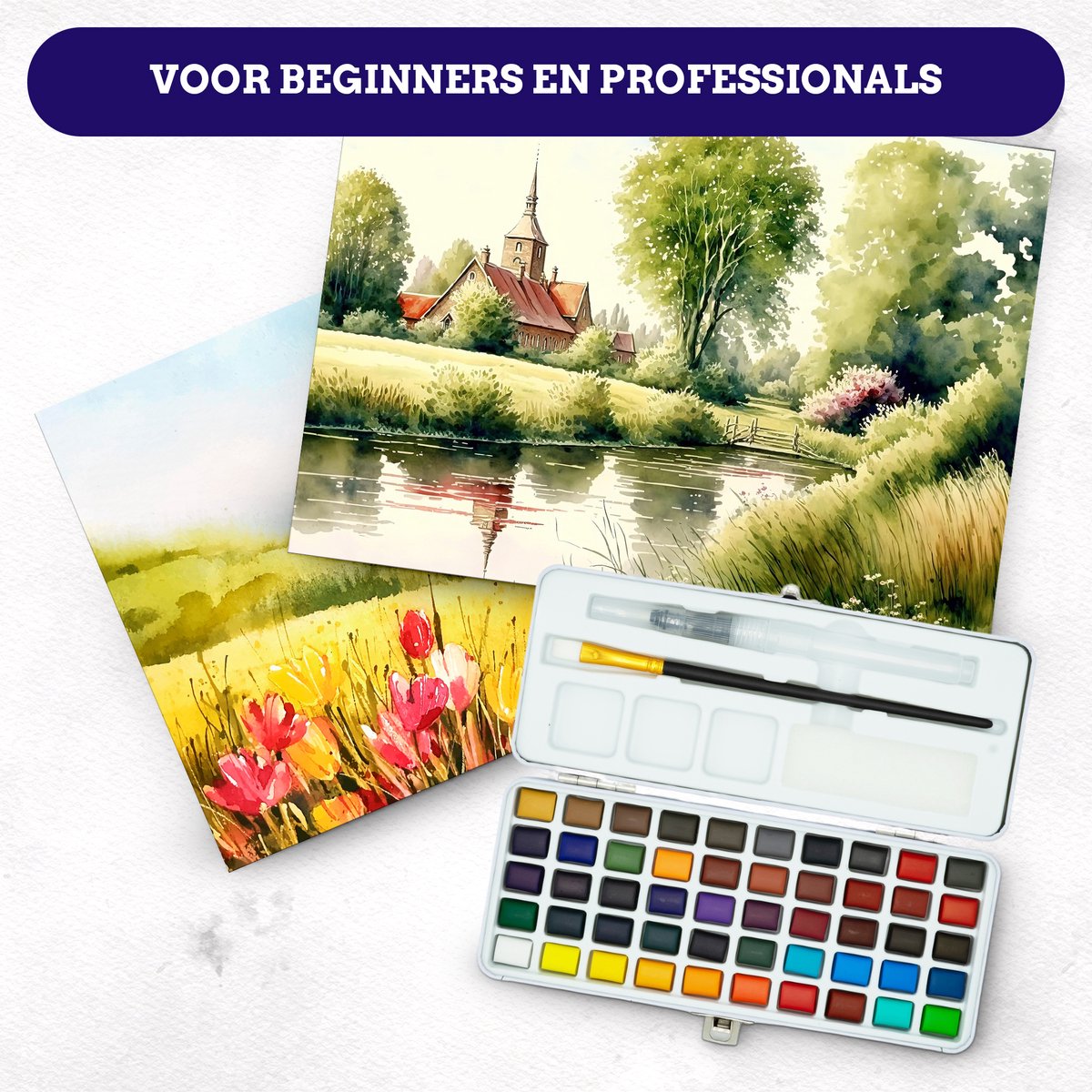 Mikkelhus Aquarelverf Set - Verfset met 50 diverse kleuren aquarelverf - Voor volwassenen — afbeelding 6