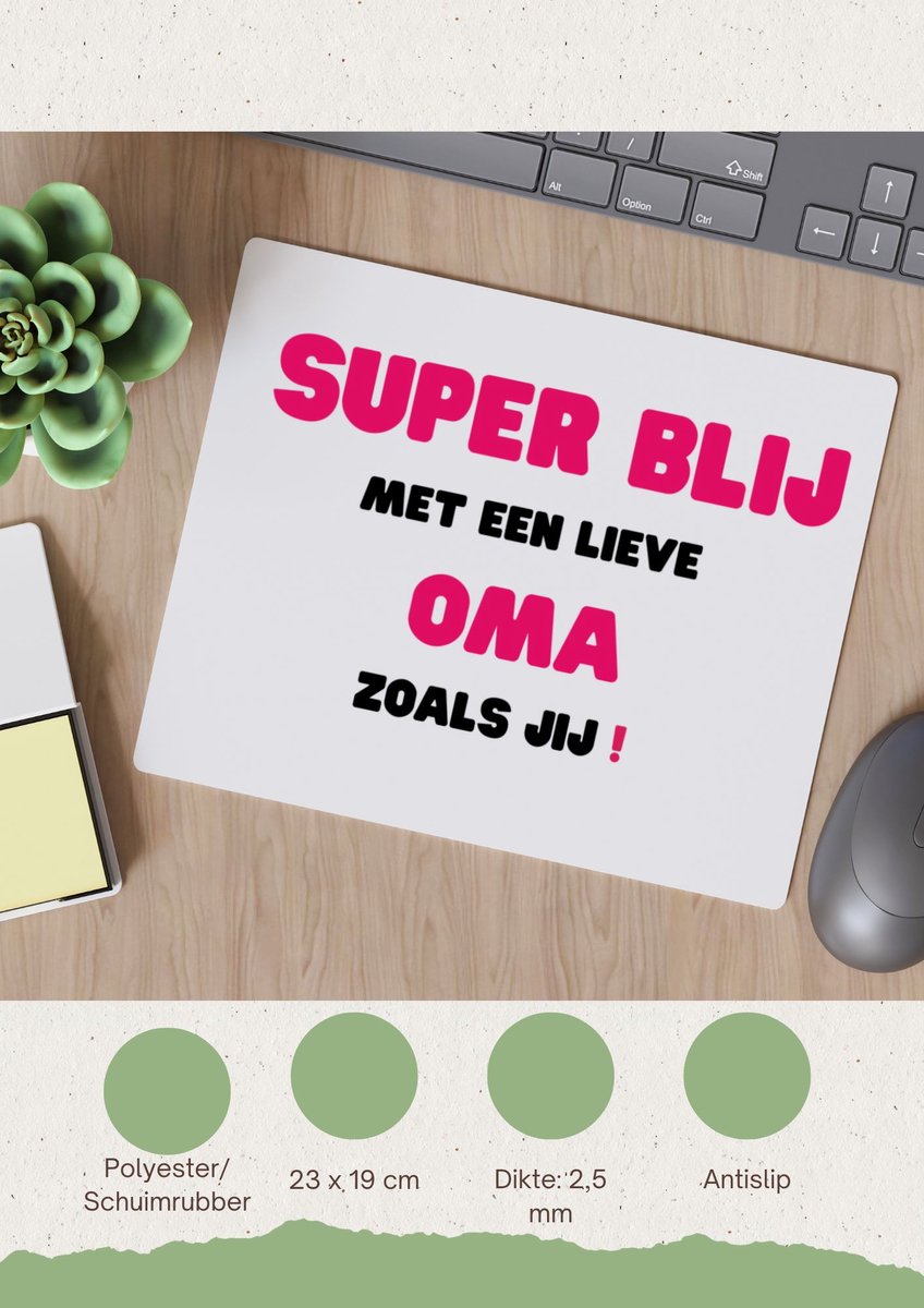 Akyol - super blij met een lieve oma zoals jij Muismat - Oma - de liefste oma - verjaardag - cadeautje voor oma - oma artikelen - kado - geschenk - 23 bij 19 cm