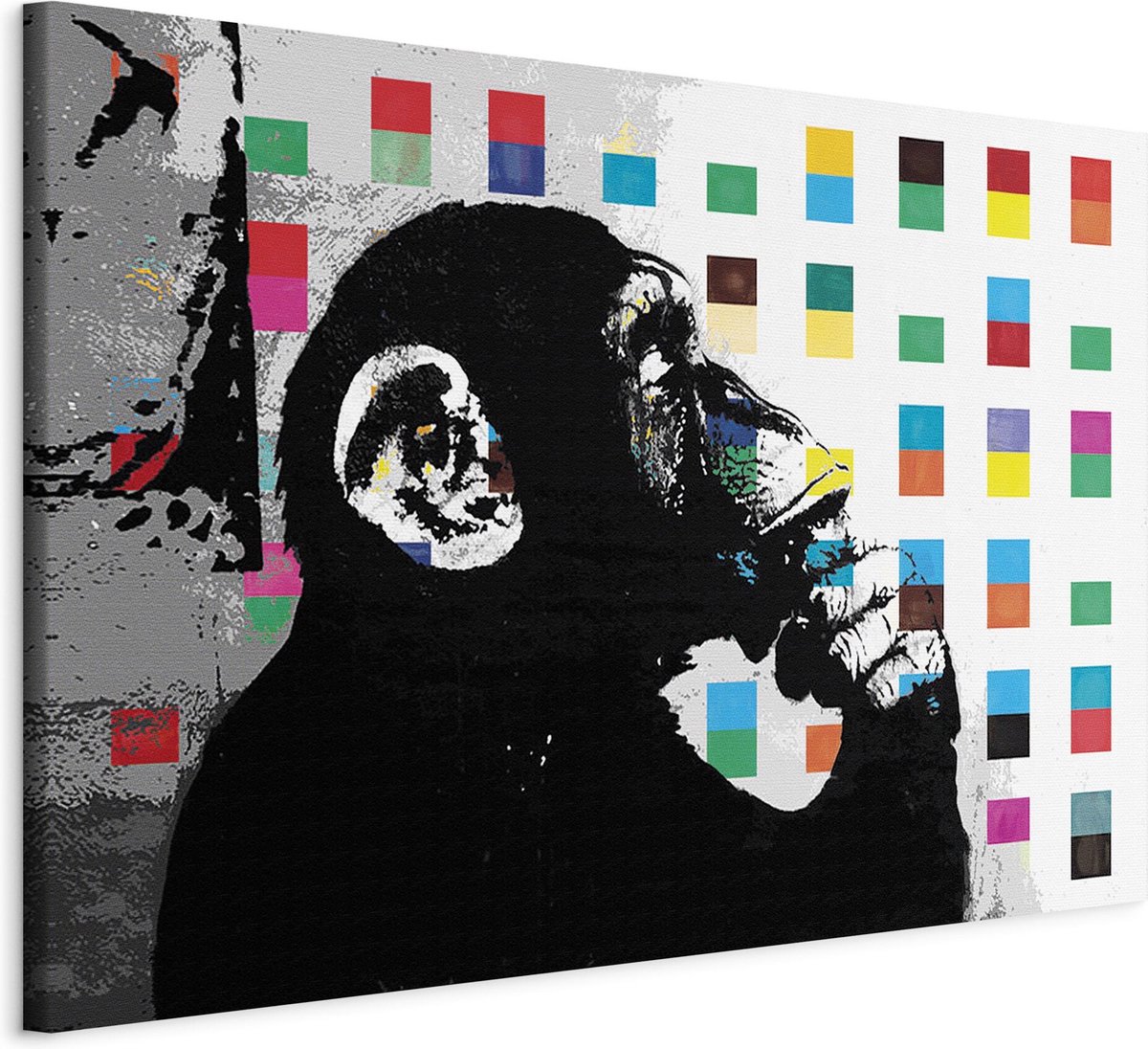 karo-art Schilderij - Banksy The Thinker Monkey Multikleur