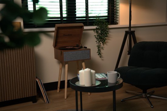 Platenspeler op poten - Audizio Fremont - Retro platenspeler met meubel - Met Bluetooth - Houtlook — afbeelding 2