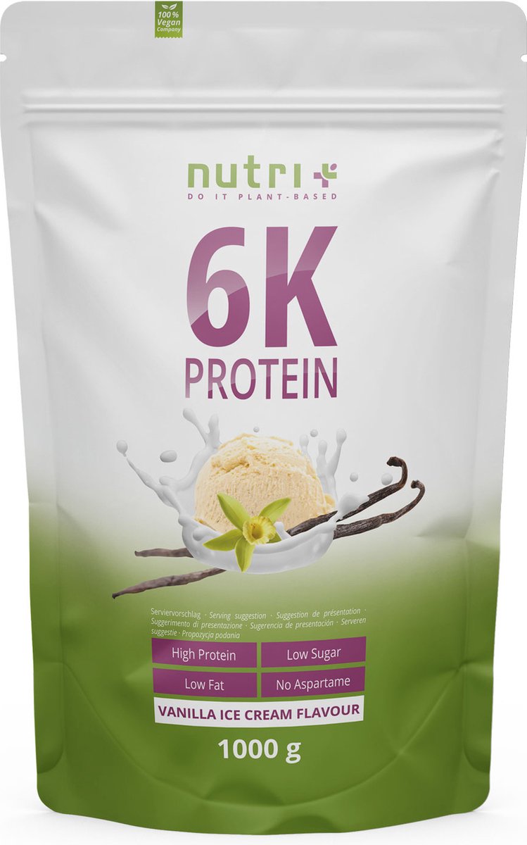 Goedkoopste nutri 6K Protein - Eiwitpoeder Vanilla Ice Cream - Veganistisch proteïne poeder - met eiwitten uit zes plantaardige grondstoffen - Eiwit Shake - 1000 g