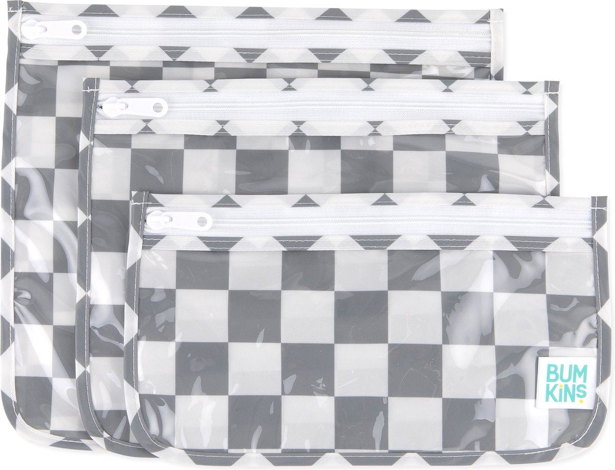 Bumkins - Reistasjes met Doorzichtig Venster (3 stuks) - Charcoal Check