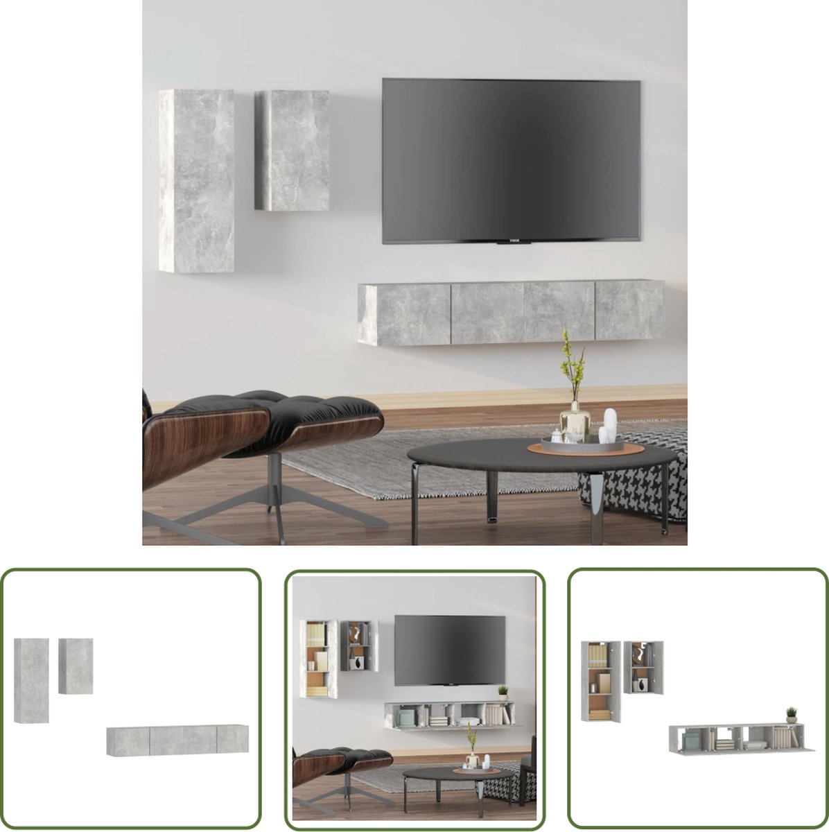vidaXL Tv Kast - Televisiesecretaris - 4-delige Tv-meubelset bewerkt hout betongrijs - Houten Tv Tafel - Wandmontage Tv - Tv Salontafel
