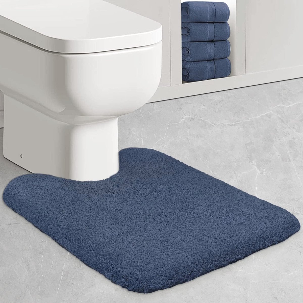 Antislip WC-mat met Uitsparing - Microvezel Toiletmat 50 x 60 cm in Marineblauw