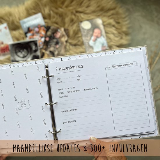 Mae June - Baby invulboek - Baby's Eerste Jaar - Babyboek linnen cover - Mijn Eerste Jaar - Babydagboek - Leg alle bijzondere mijlpalen vast van de zwangerschap tot baby's eerste jaar in dit baby invulboek (0-12 maanden) met 300+ invulvragen van Mae June — afbeelding 3