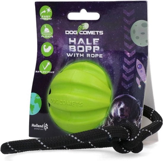 Foto: Dog comets ball hale bopp met touw hondenspeeltje hoogwaardig hondenspeelgoed hondenbal voor gezonder tandvlees natuurlijk rubber groen 6 cm