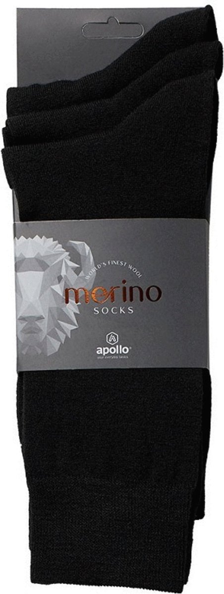 Apollo Merinowollen Sokken - 3 paar - Zwart - Dames & Heren Sokken - Maat 39/42