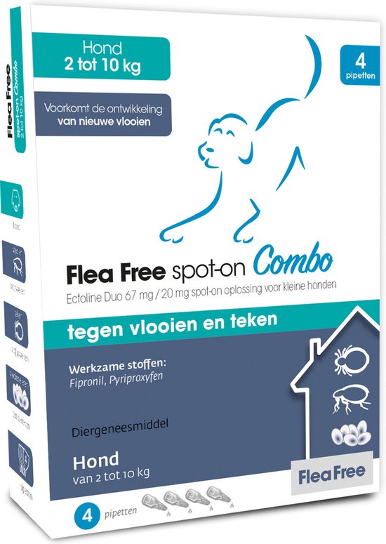 Flea Free Spot-on Combo Anti Vlooien en Teken Druppels Hond 2-10 kg - 4 pipetten