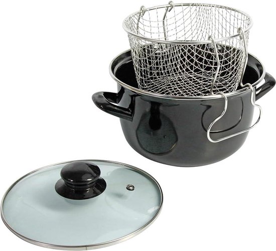 Crealys 545413 Friteuse traditionelle en Acier Emaillé Noir 26 cm