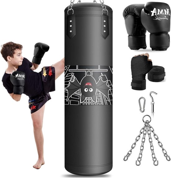 Sac De Frappe Gants De Boxe Enfant 3-12 Ans Cuir PU Respirant