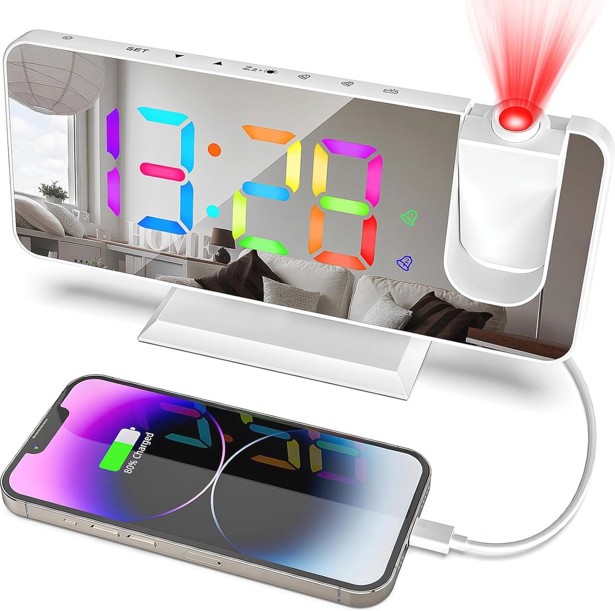 Digitale Projectiewekker met Groot LED-Display en USB-Oplader