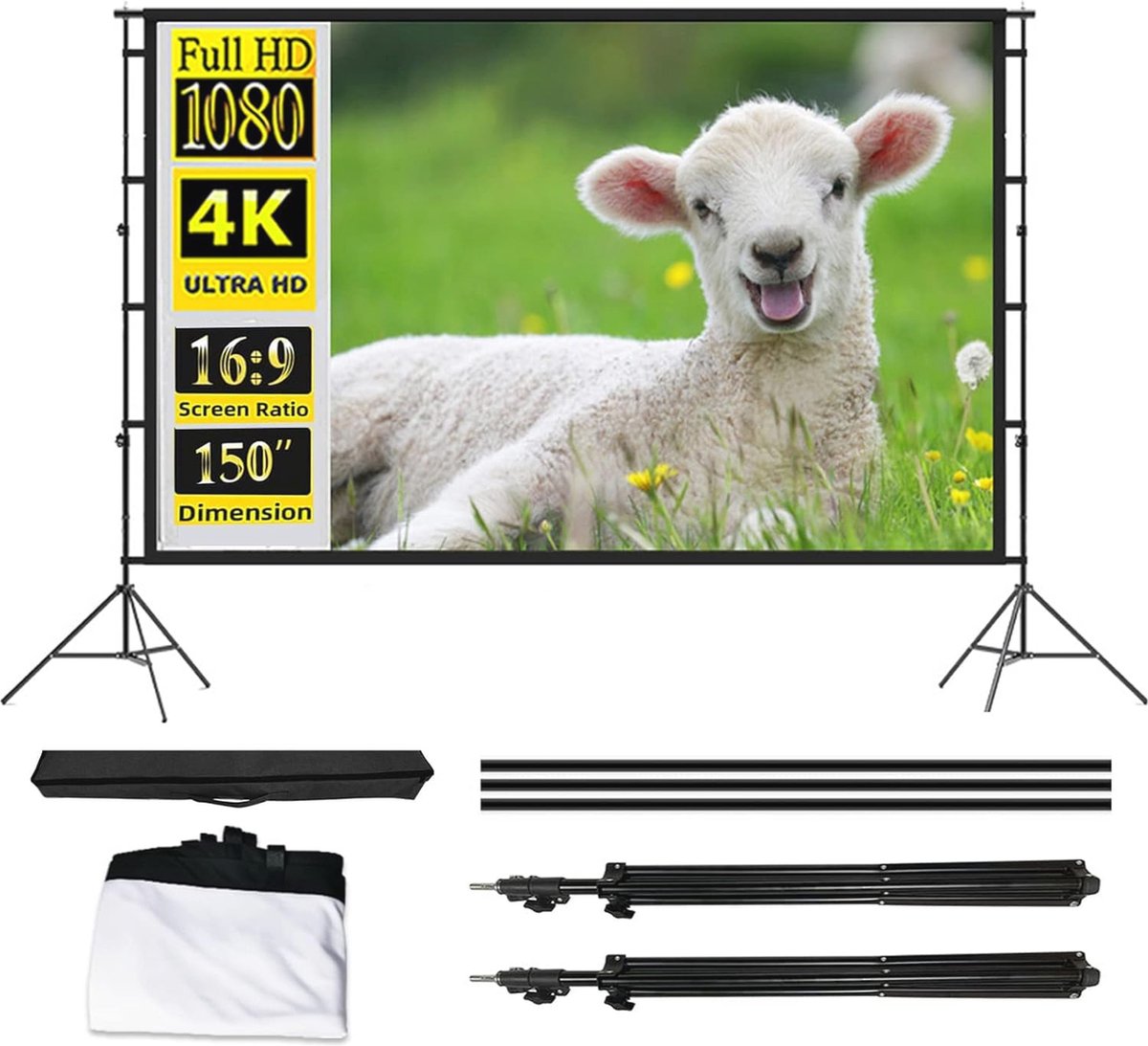 Image of 150 Inch Projectiescherm Met Opvouwbare Voet - Draagbaar 16:9 Roalscherm Voor Tuin