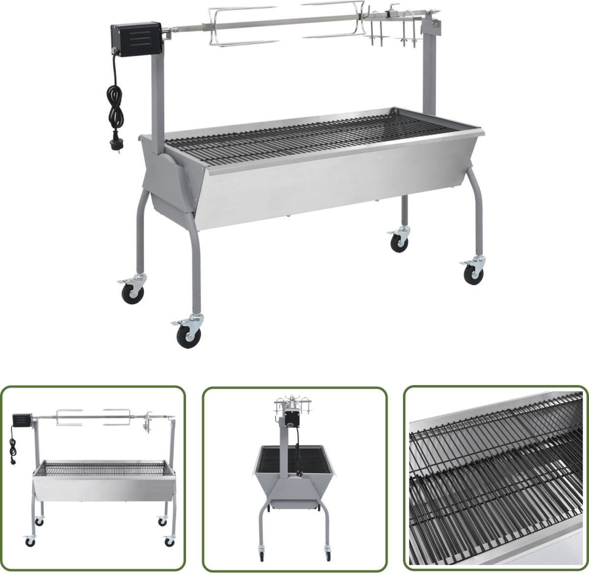 The Living Store Rotis BBQ Zilver - 129 x 55 x 100 cm - RVS spit - Hoogte verstelbaar