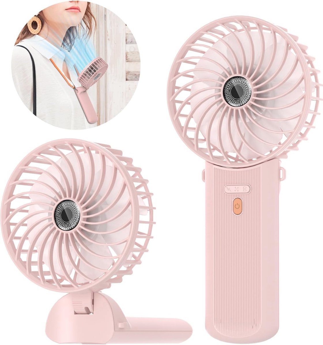 Mini Draagbare USB Handventilator met 4 Snelheden en 180° Rotatie, Ideaal voor Thuis, Kantoor en Reizen - Roze
