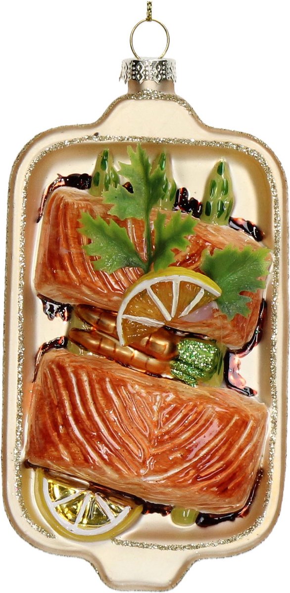 Ornament kerstbal Zalmplaat Glas Multi 13 cm