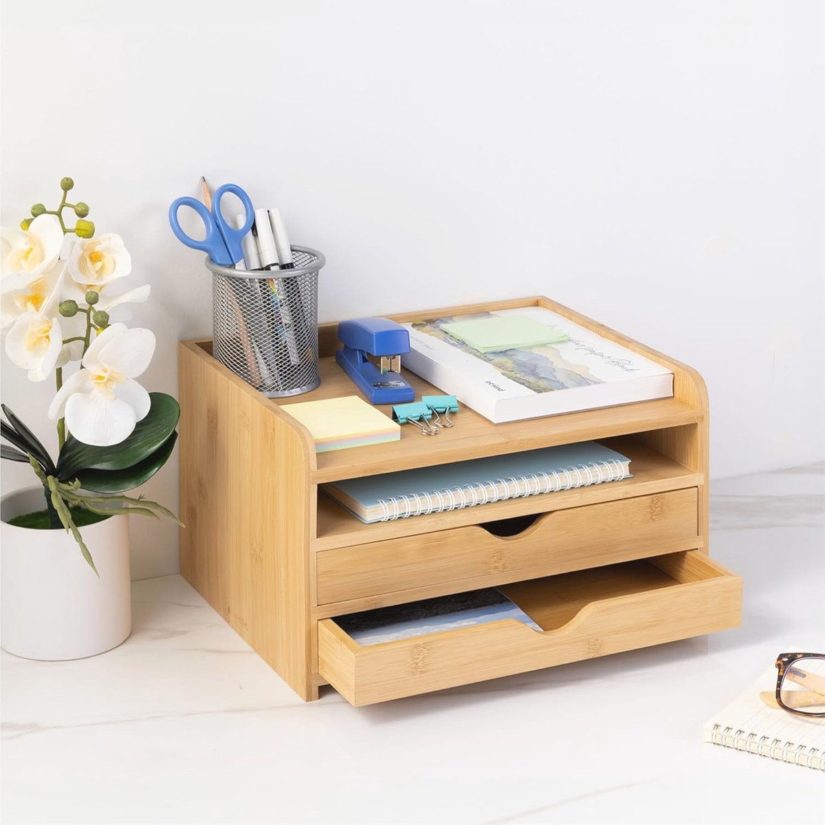 Bureau organizer, laden opbergsysteem bamboe - set van 12