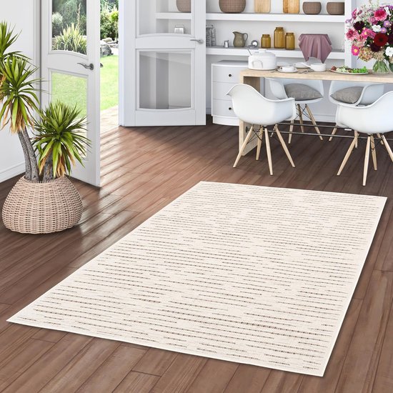 Tapis d'intérieur et d'extérieur élégant - Tissé à plat avec rayures colorées - Disponible en 5 tailles