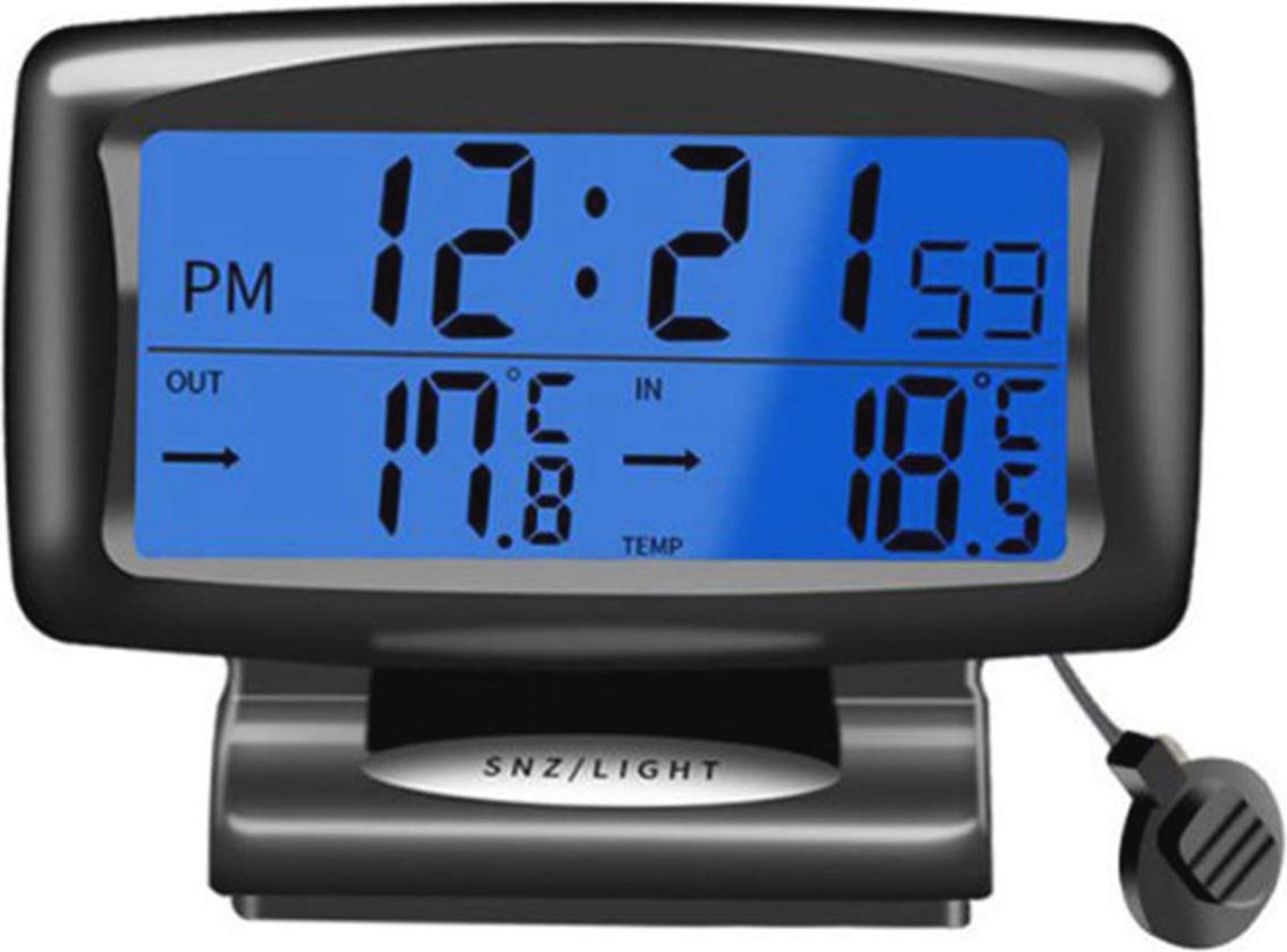 Digitale Klok - Temperatuurmeter - Auto Interieur - Binnen/Buiten Meting - 8.5x4cm Scherm - Zwart