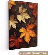 Peinture sur toile 60x90 cm - Décoration murale Feuilles d'automne - Marron - Feuilles Oranje - Rouge automne - Décoration murale murale salon - Décoration chambre - Accessoires de chambre - Peintures