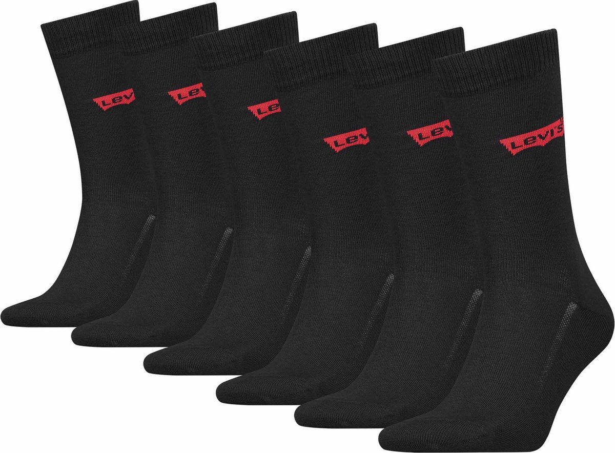 Levi’s Sokken 6-pack – Schoenmaat 39/42 Heren Volwassenen -Regular Cut- 701226532 Zwart