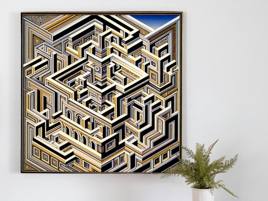 Abstract escher schilderij | Geometrische illusie: een moderne interpretatie van Escher's