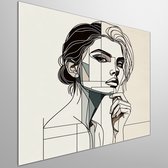 Modern vrouw schilderij | Puurheid van de moderne vrouw: Een kunstzinnige verbeelding van vrouwelijkheid | Kunst - 40x40 centimeter op Dibond | Foto op Dibond