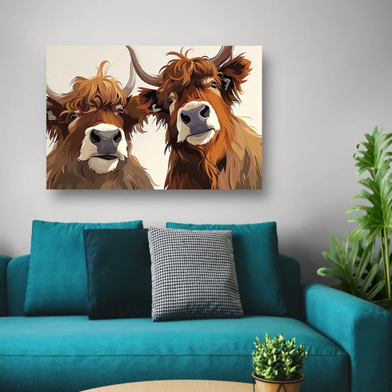 Tableau Highlanders - Peintures Animaux - Peinture sur toile Cornes - Peinture moderne - Peinture sur toile - Peintures & affiches toile 120x80 cm