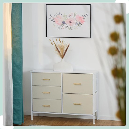 Relaxdays Commode à 5 tiroirs, HLP : 76 x 100 x 31 cm, meuble de rangement, chambre, couloir