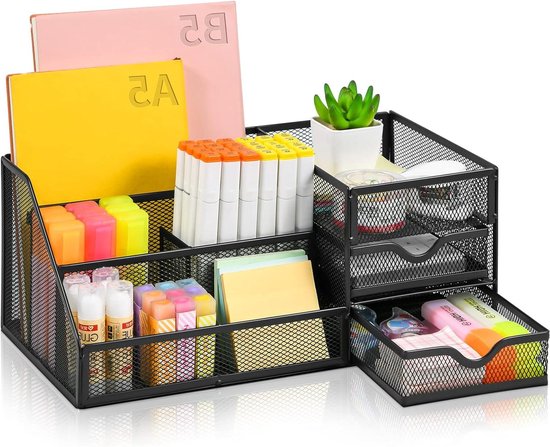 Marbrasse Bureau Organizer met 3 Laden,Multifunctionele Pennenhouder