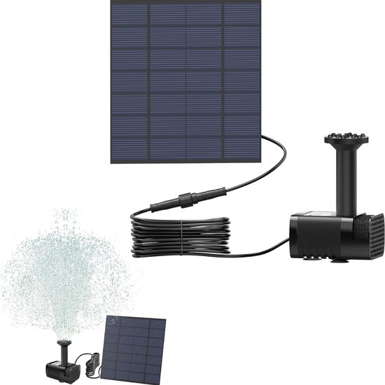 Fonteinpomp - Op Zonne-energie - 5M Kabel - 1,2W - Zwart