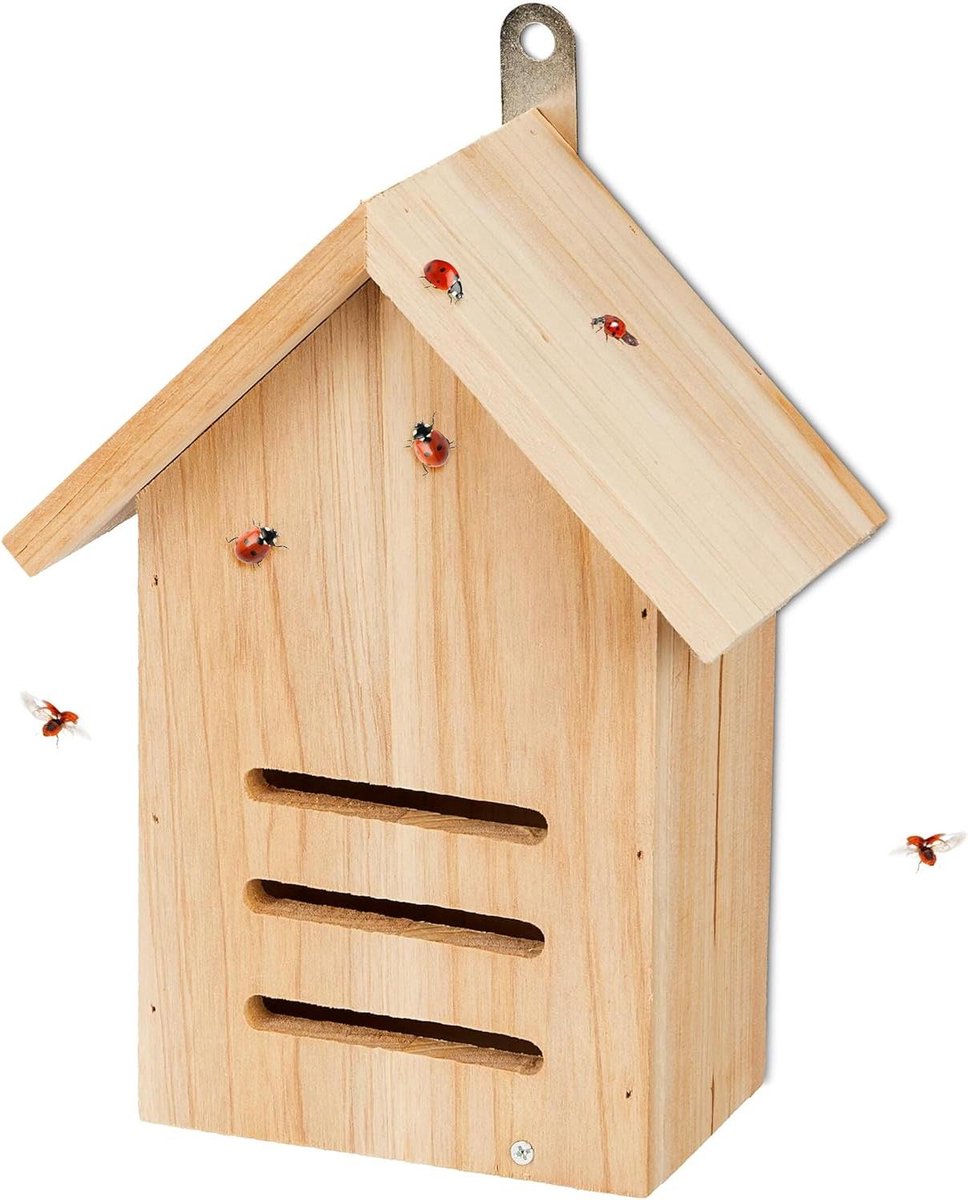 Houten Lieveheersbeestjeshotel Afmetingen 22x17x10 cm Ophangen in de Tuin Insectenhotel voor Lieveheersbeestjes Natuurlijk