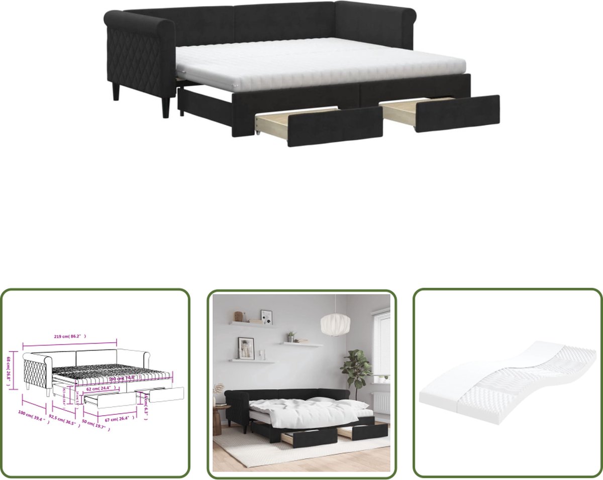 The Living Store Slaapbank met onderschuifbed - 219 x 100 x 68 cm - veelzijdige en comfortabele slaapbank