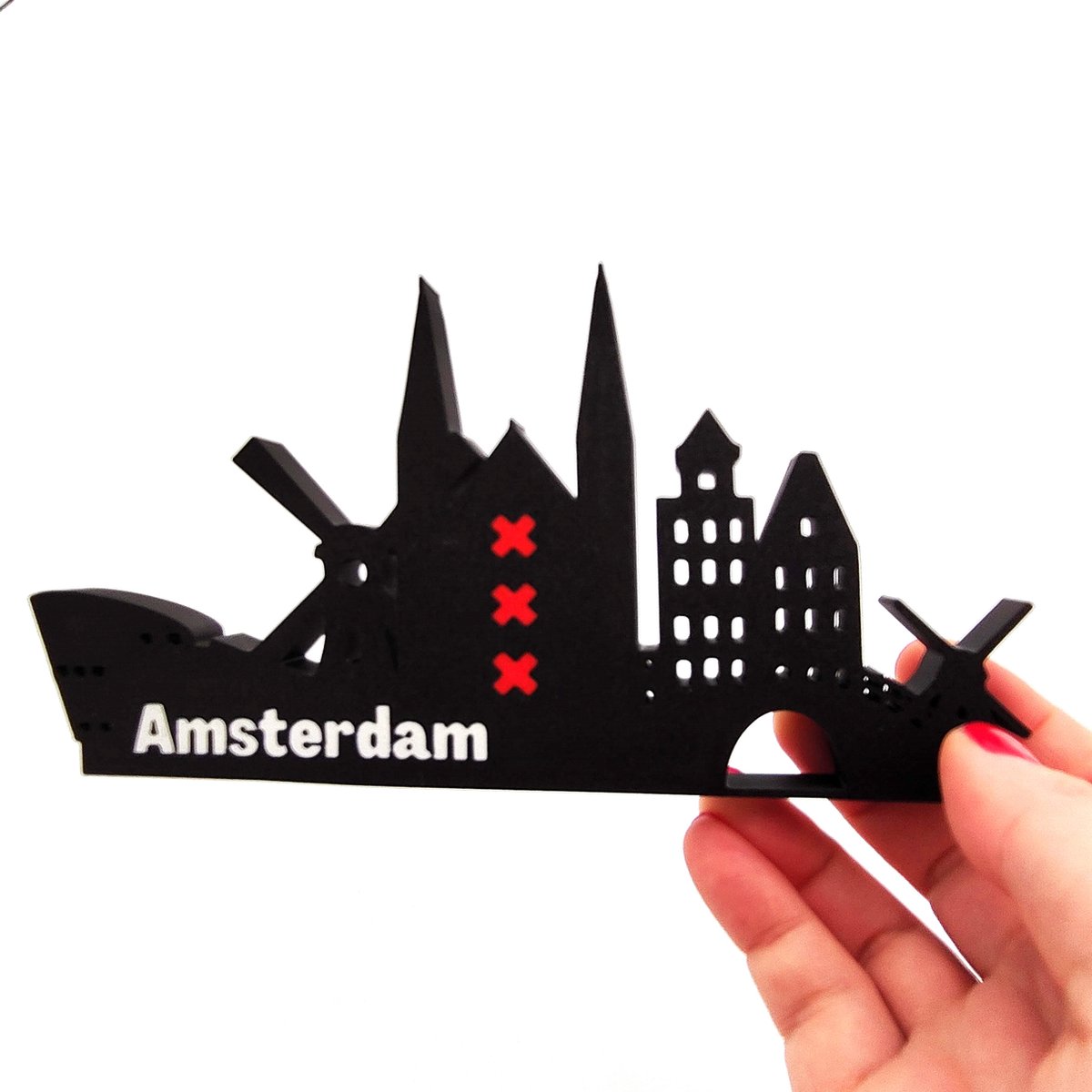 Amsterdam skyline plank kunst, Decor, Souvenir, Stadssilhouet, verzamelobject, Panoramische Skyline Kunstdruk Het vastleggen van de iconische charme van de stad