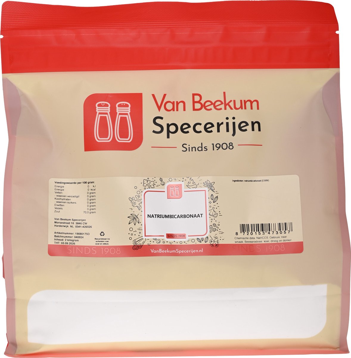 Goedkoopste Van Beekum Specerijen - Natriumbicarbonaat / Baking Soda - 2 KG (hersluitbare stazak