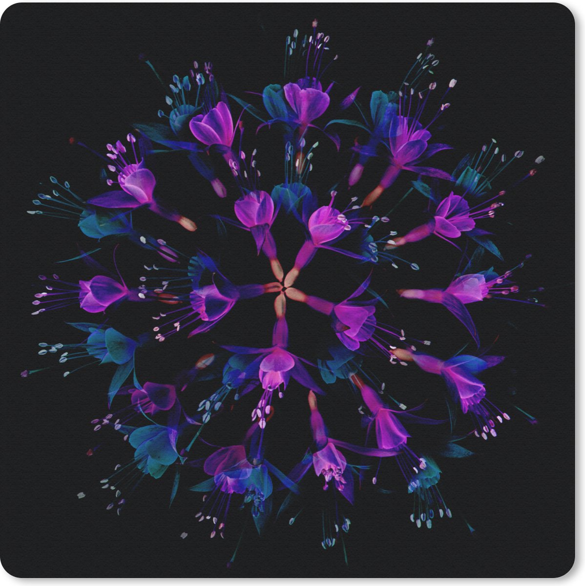 Muismat 30x30 cm - Mousepad Bloem - Paars - Blauw - Macro - Zwart - Muismatten