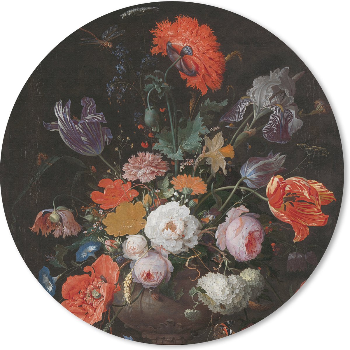 Muismat rond 50x50 cm - Mousepad Stilleven met bloemen en een horloge - Schilderij van Abraham Mignon - Ronde muismatten