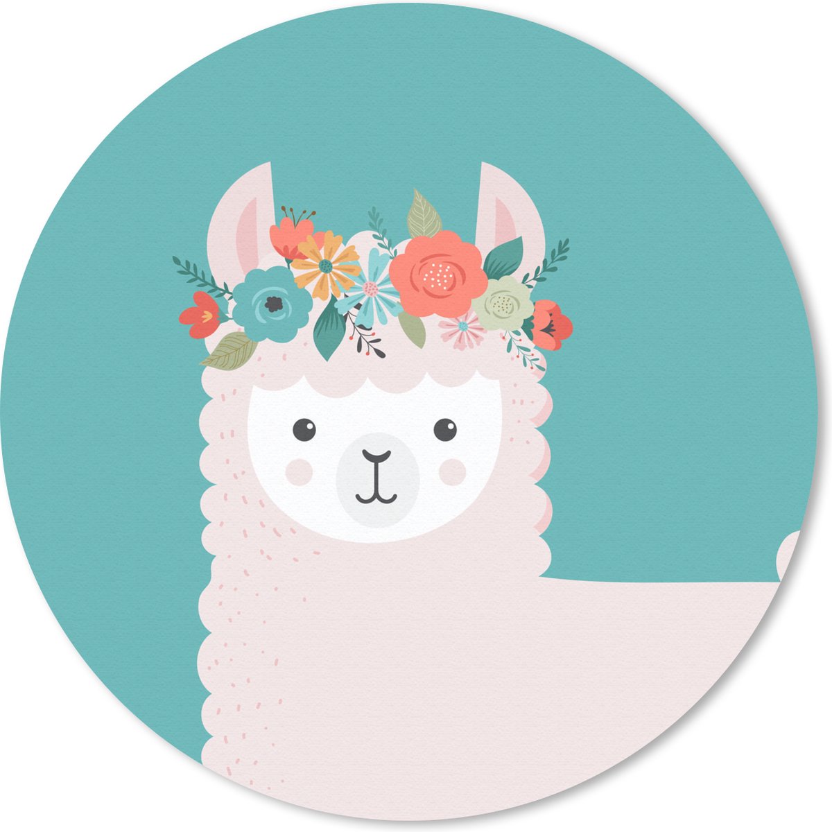 Muismat rond 30x30 cm - Mousepad Lama - Bloemen - Kinderen - Ronde muismatten