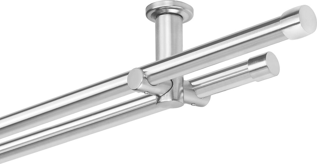 Gordijnstang met Plafondbevestiging - Compleet Metalen Gordijnsysteem, 20 mm Ø, 220 cm, Roestvrijstalen Look