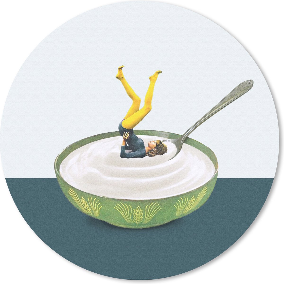 Muismat rond 40x40 cm - Mousepad Yoghurt - Yoga - Retro - Ronde muismatten