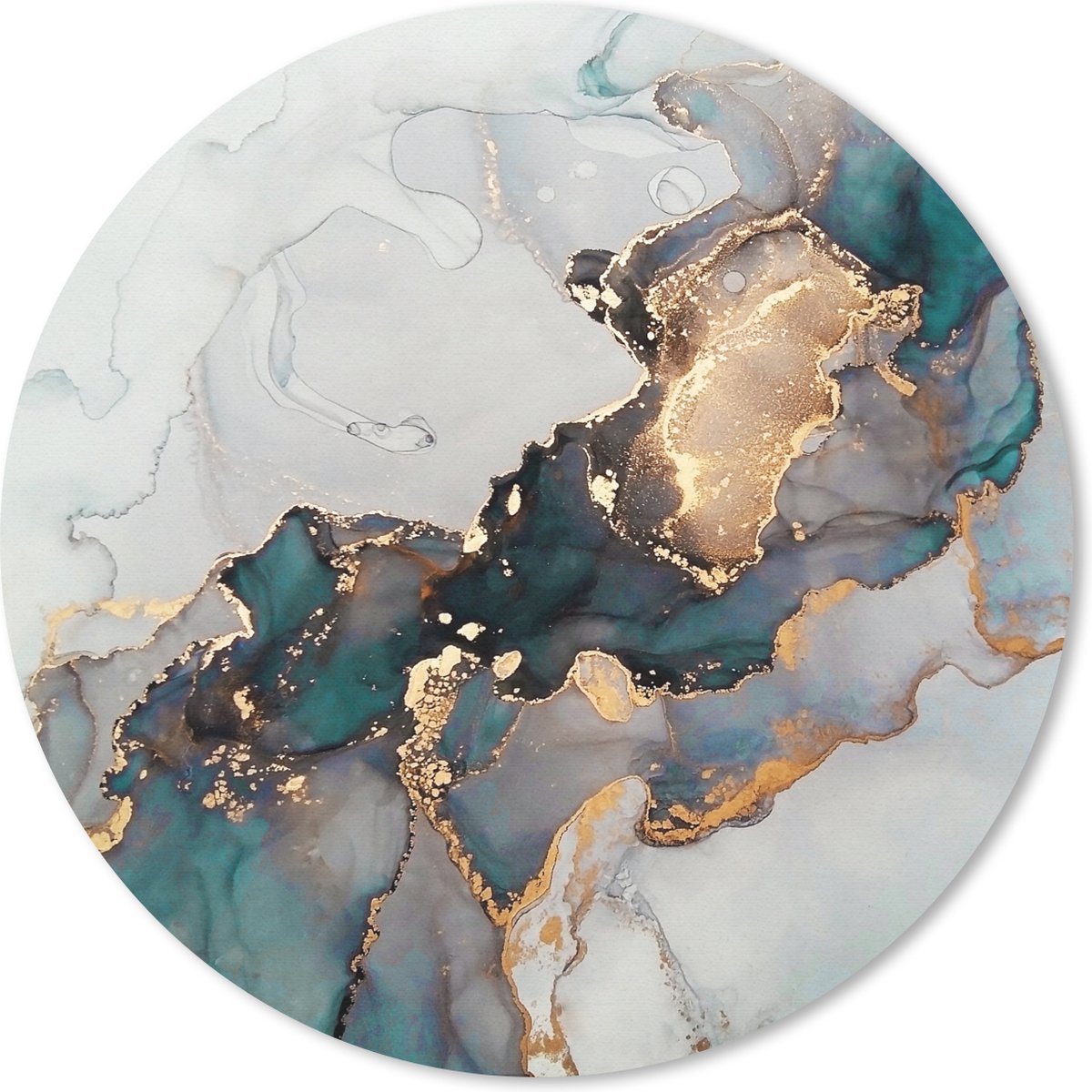 Muismat rond 50x50 cm - Mousepad Blauw - Marmer print - Goud - Ronde muismatten