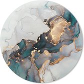 Muismat - Mousepad - Rond - Blauw - Marmer print - Goud - 50x50 cm - Ronde muismat
